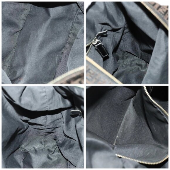 FENDI Zucchino Canvas Shoulder Bag Black Brown Auth bs27098 - Picture 15 of 16